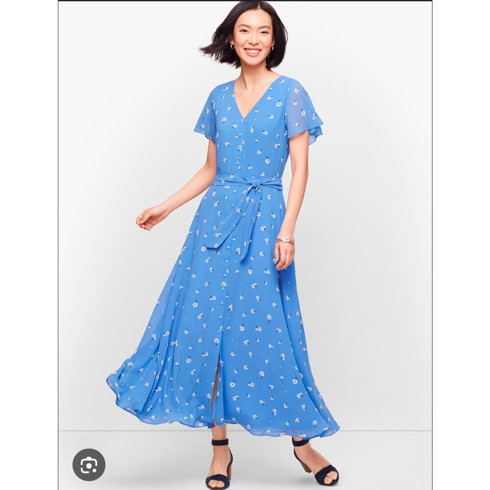 Talbots Blue Floral Midi Wrap Dress